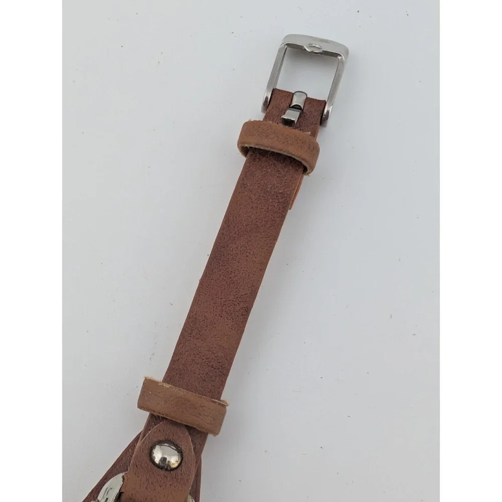 Ladies Quartz Watch 30mm Gold Case Brown Faux Leather‎ Bund Strap- New Battery